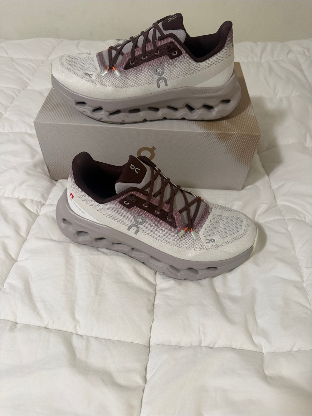 On Running Cloudmonster Sneakers in White and Maroon Accents